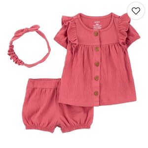 NWT CARTER’S Baby Girl 3-Piece Gauze Button-Front Top & Short Set